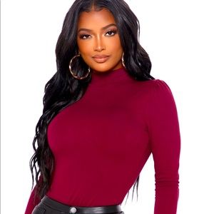 Fashion Nova Red Burgundy All Rise Puff Sleeve Top